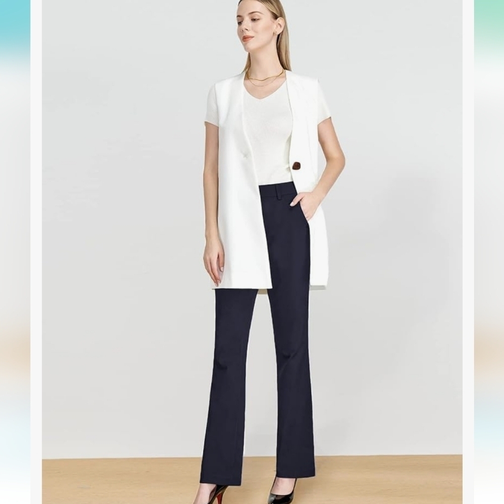 Navy Knit High-rise Bootcut Stretch Pull-on Pants